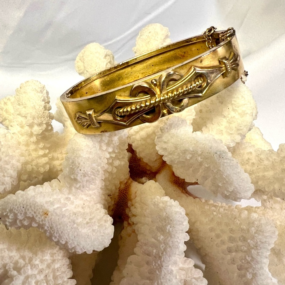 Antique Victorian Gold filled Bracelet ornate Buckle Motif PAT.D APL. 9.1870 7”